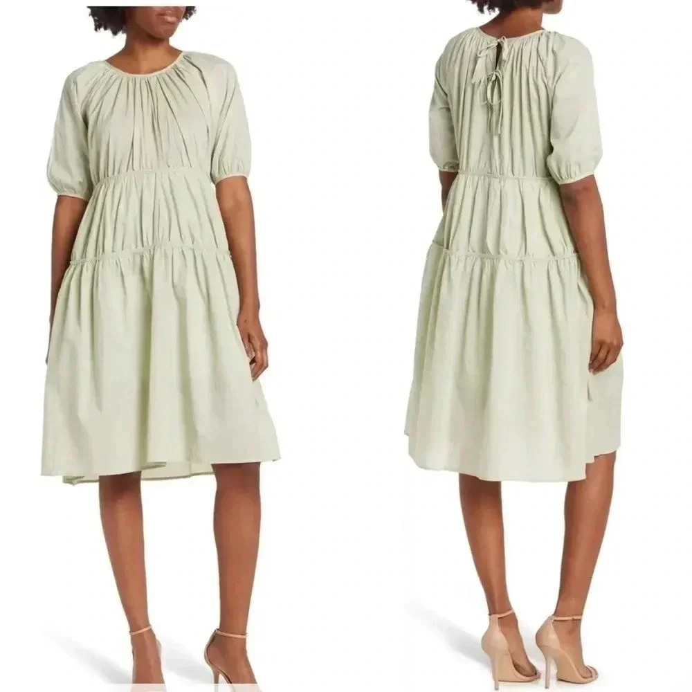 Melloday Elbow Length Sleeve Poplin Midi Babydoll Dress Size XS